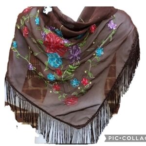 Embroidered‎  sheer boho shawl